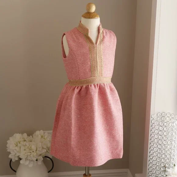 Brown Bowen & Co | Dresses | Girls Couture Coral Pink Gold Fleck Tweed Dress  Sleeveless Tailored Party Event | Poshmark